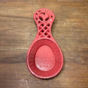 Red Enameled Cast Iron Rooster Spoon Rest